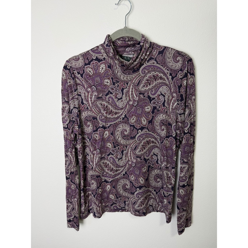 Lauren Ralph Lauren Purple Paisley Turtleneck Long Sleeve Top XL NWT